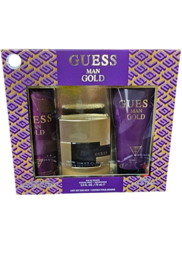 Guess Man Gold Gift Set for Men (Body Spray 226 ml, Eau de Toilette 75 ml, Shower Gel 200 ml)