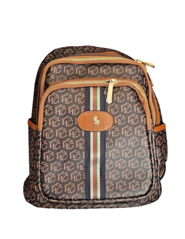 Mochila HPC Polo 956M# – Negra con Detalles Café y Herrajes Dorados