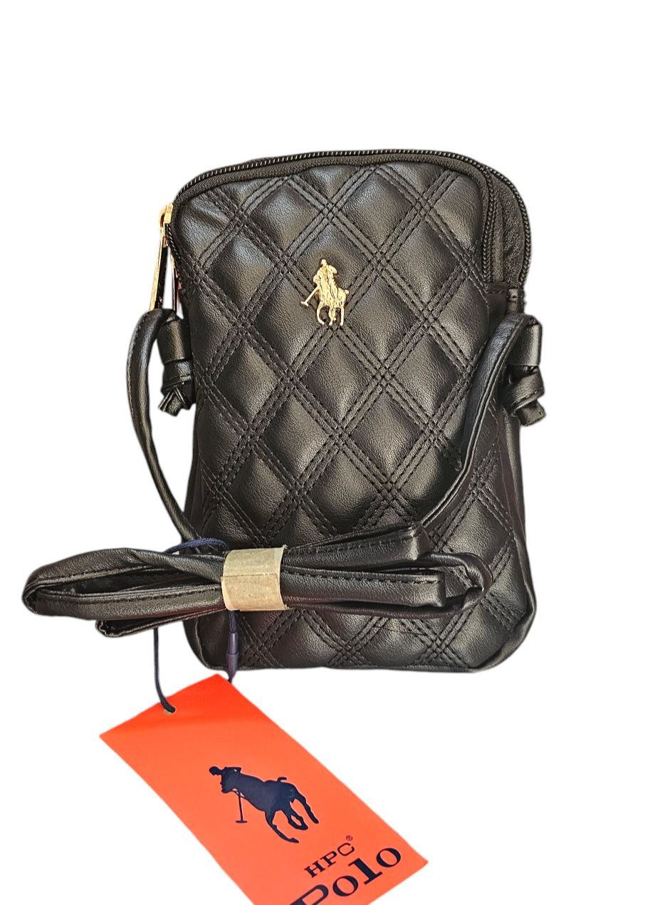 Bolsa Crossbody HPC Polo 1027# – Bordado Diamante con Detalles Dorados (Naranja o Negra)