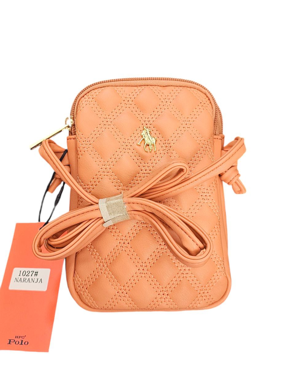 Bolsa Crossbody HPC Polo 1027# – Bordado Diamante con Detalles Dorados (Naranja o Negra) - Image 3