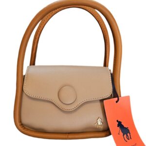 Bolsa de Mano HPC Polo 1005# – Color Cenizo con Detalles Café y Herrajes Dorados (Opción Crossbody)