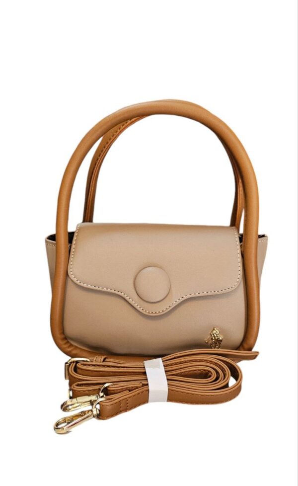 Bolsa de Mano HPC Polo 1005# – Color Cenizo con Detalles Café y Herrajes Dorados (Opción Crossbody) - Image 2