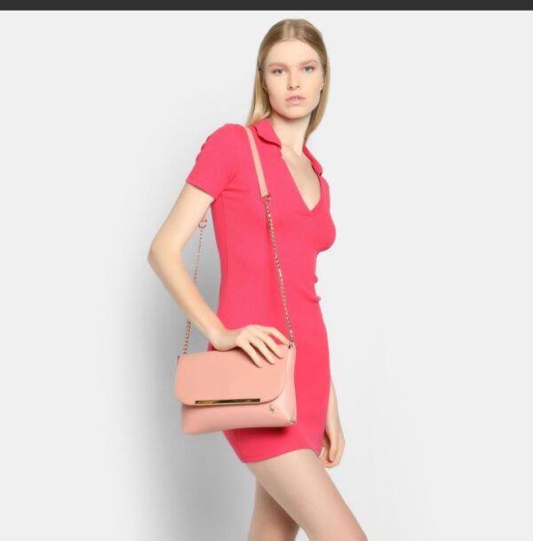 Bolso de Mano HPC Polo 202# – Rosa Pálido con Correa y Detalles Dorados (Opción Crossbody) - Image 3