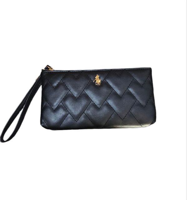 Monedero Elegante HPC Polo – Color Negro con Bordado de Corazones y Tarjetero