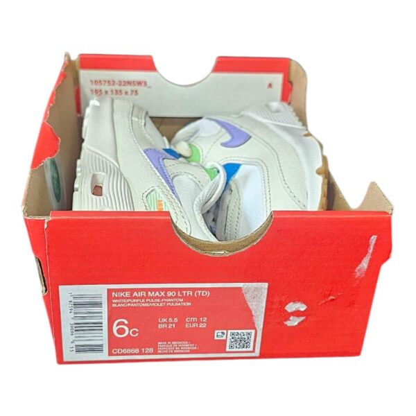 Nike Air Max 90 LTR TD White Multi – Talla 12 MX / 6C USA / 22 EUR (Caja de Outlet) - Image 4