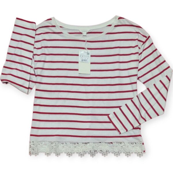 Blusa Manga Larga Springfield Rayas Blanco/Rojo con Encaje Mujer Talla M | Modelo 6764762
