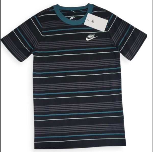 Nike Kids Camiseta a Rayas Azul y Negra – Talla M